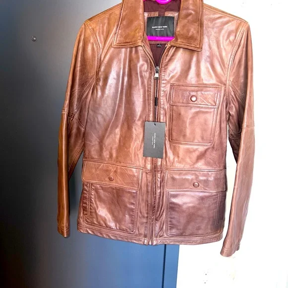 Marc New York mens size small, chocolate brown leather three-quarter jacket - Picture 2 of 7